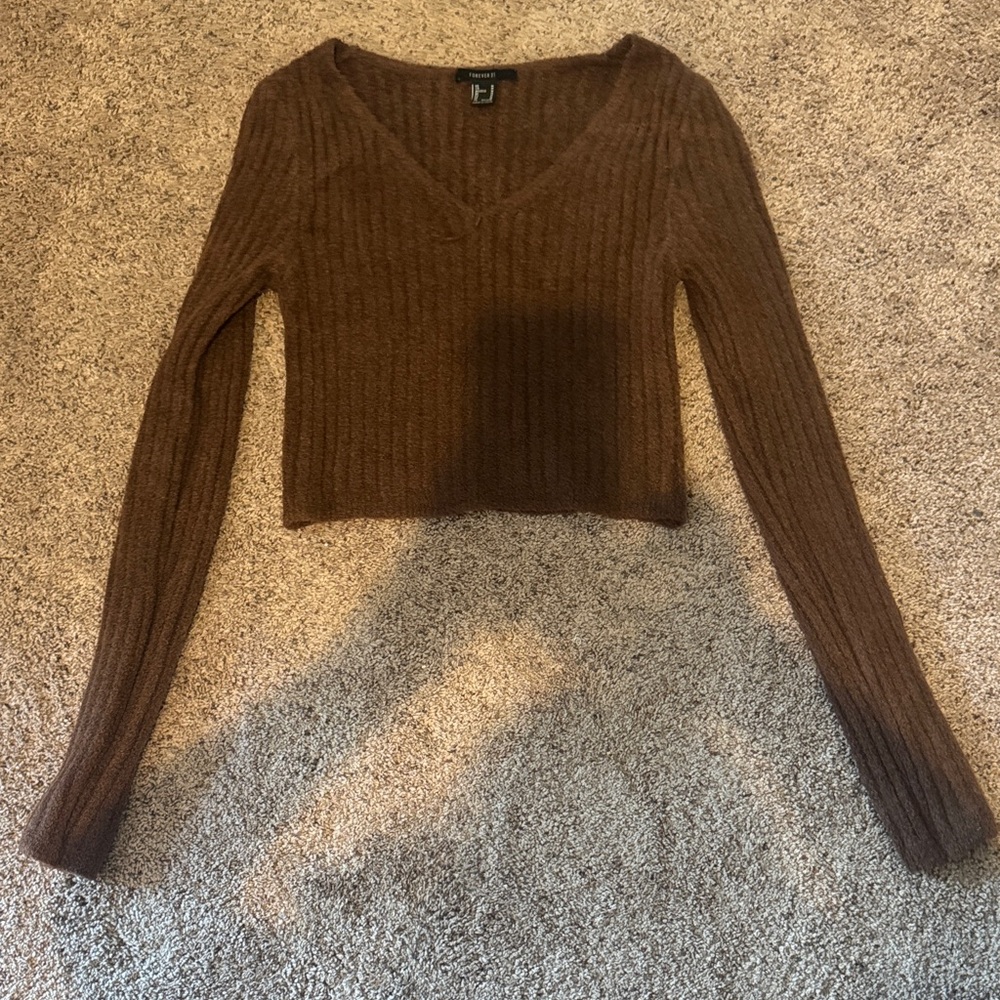 Forever 21 Brown V-Neck Sweater